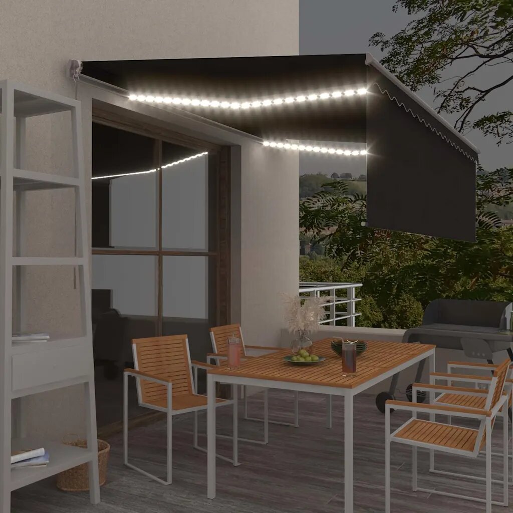 vidaXL Ръчно прибиращ се сенник с щора и LED 45x3 м антрацит