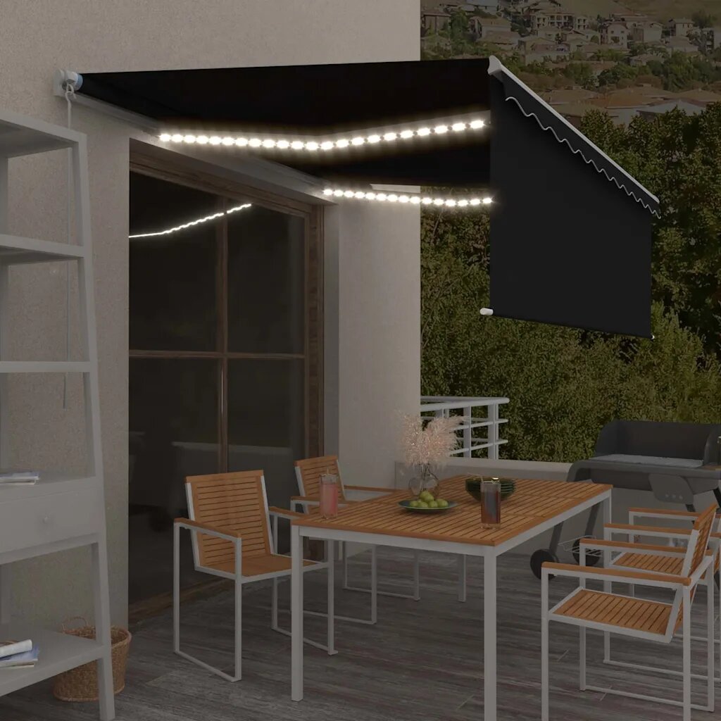 vidaXL Ръчно прибиращ се сенник с щора и LED 45x3 м антрацит