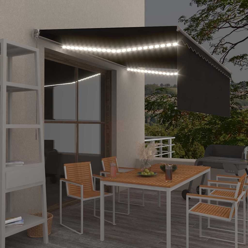 vidaXL Ръчно прибиращ се сенник с щора и LED 4x3 м антрацит