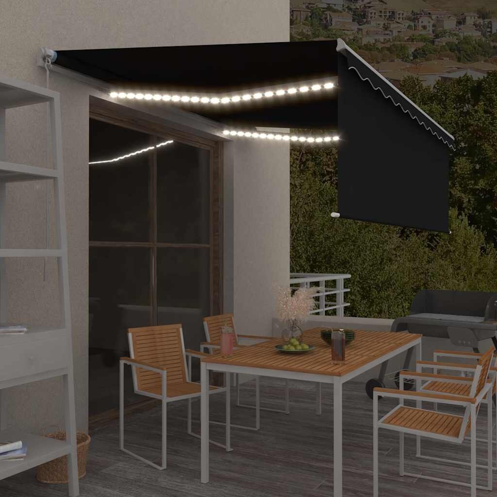 vidaXL Ръчно прибиращ се сенник с щора и LED 4x3 м антрацит