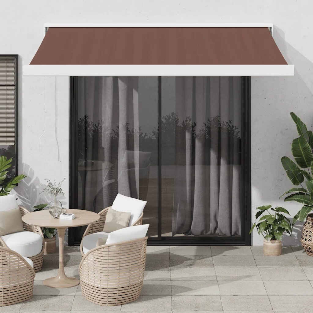 vidaXL Ръчно прибираща се тента кафява 350x250 см