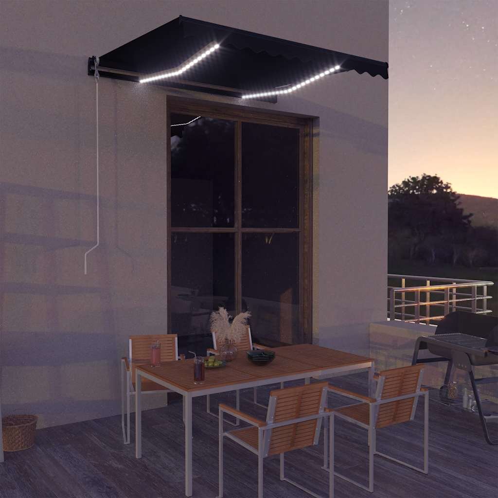 vidaXL Ръчно прибираща се тента с LED 300x250 см антрацит
