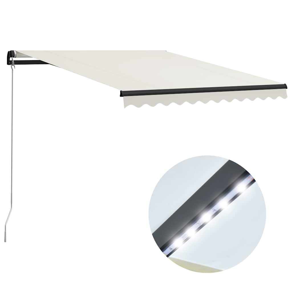 vidaXL Ръчно прибираща се тента с LED 300x250 см кремава
