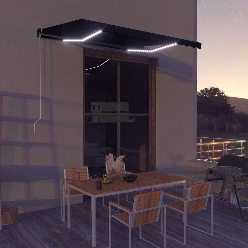 vidaXL Ръчно прибираща се тента с LED 350x250 см антрацит
