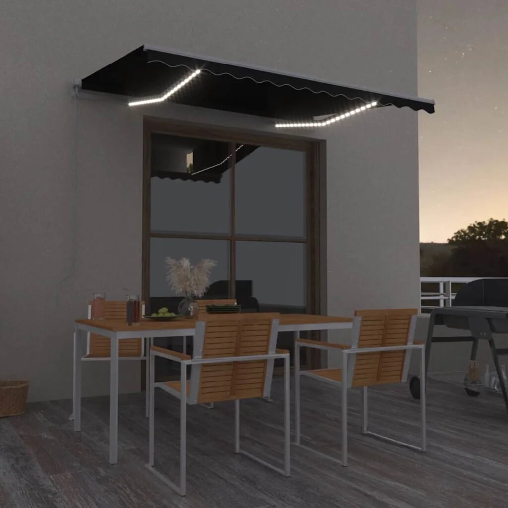 vidaXL Ръчно прибираща се тента с LED 350x250 см антрацит