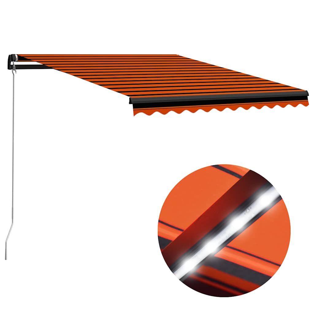 vidaXL Ръчно прибираща се тента с LED 350x250 см оранжево и кафяво