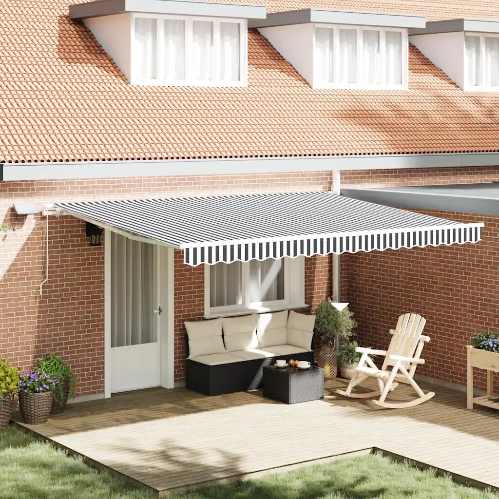 vidaXL Ръчно прибираща се тента с LED антрацит и бял 450x300 см