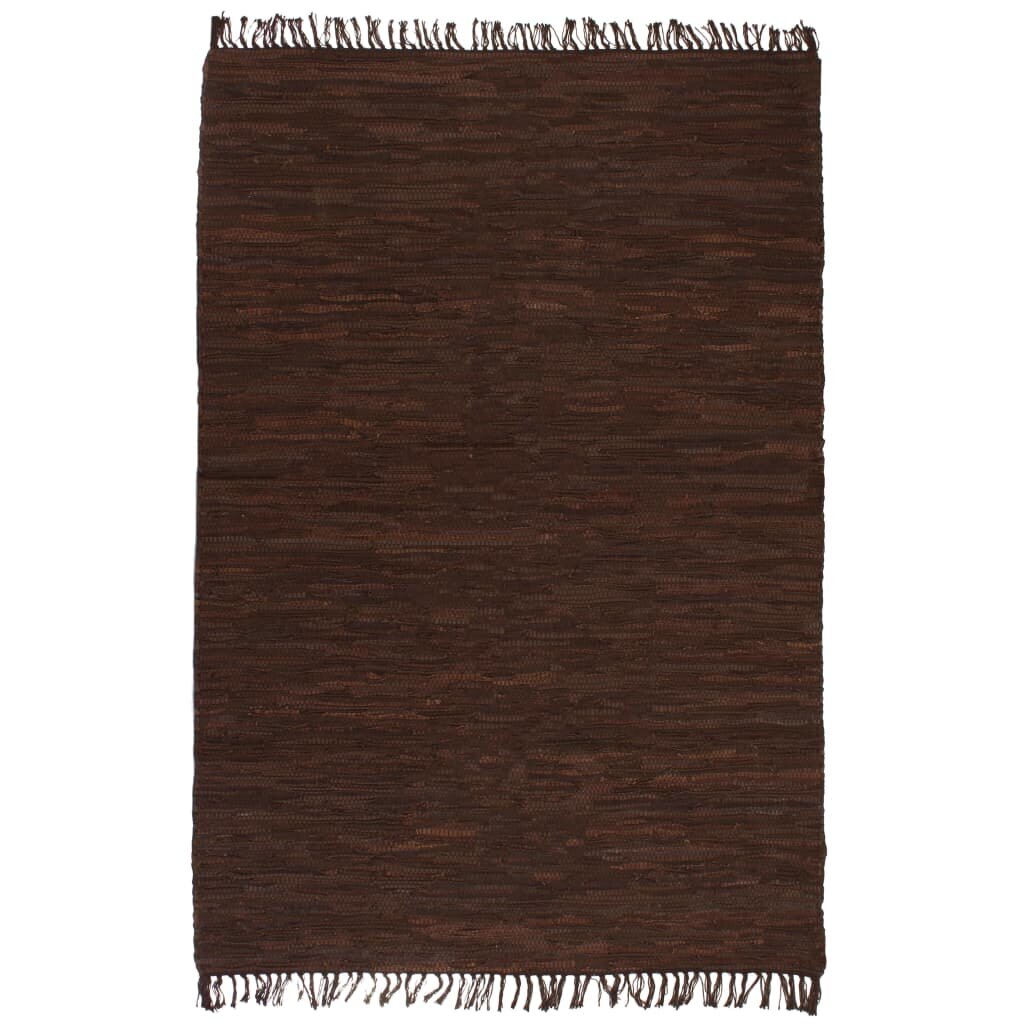 vidaXL Ръчно тъкан Chindi килим кожа 120x170 см кафяв