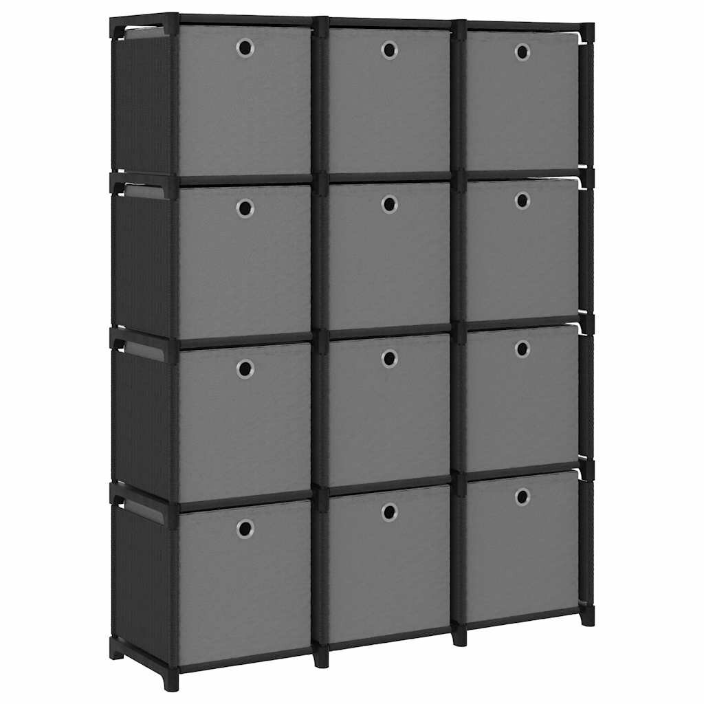 vidaXL Рафт с 12 кубични отделения с кутии черен 103x30x141 см плат