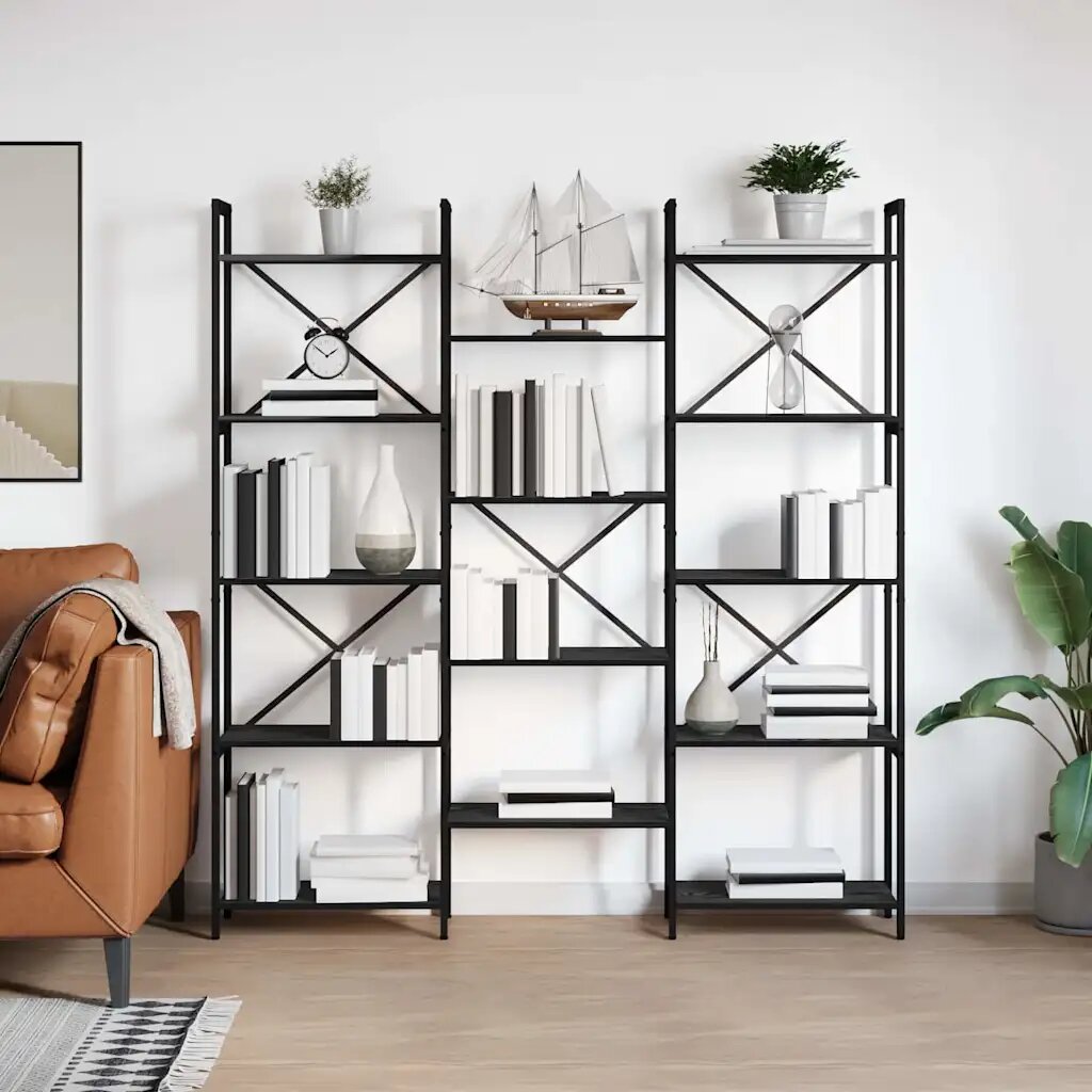 vidaXL Рафт за книги 156 x 25 x 167 см Инженерна дървесина Черния дъб
