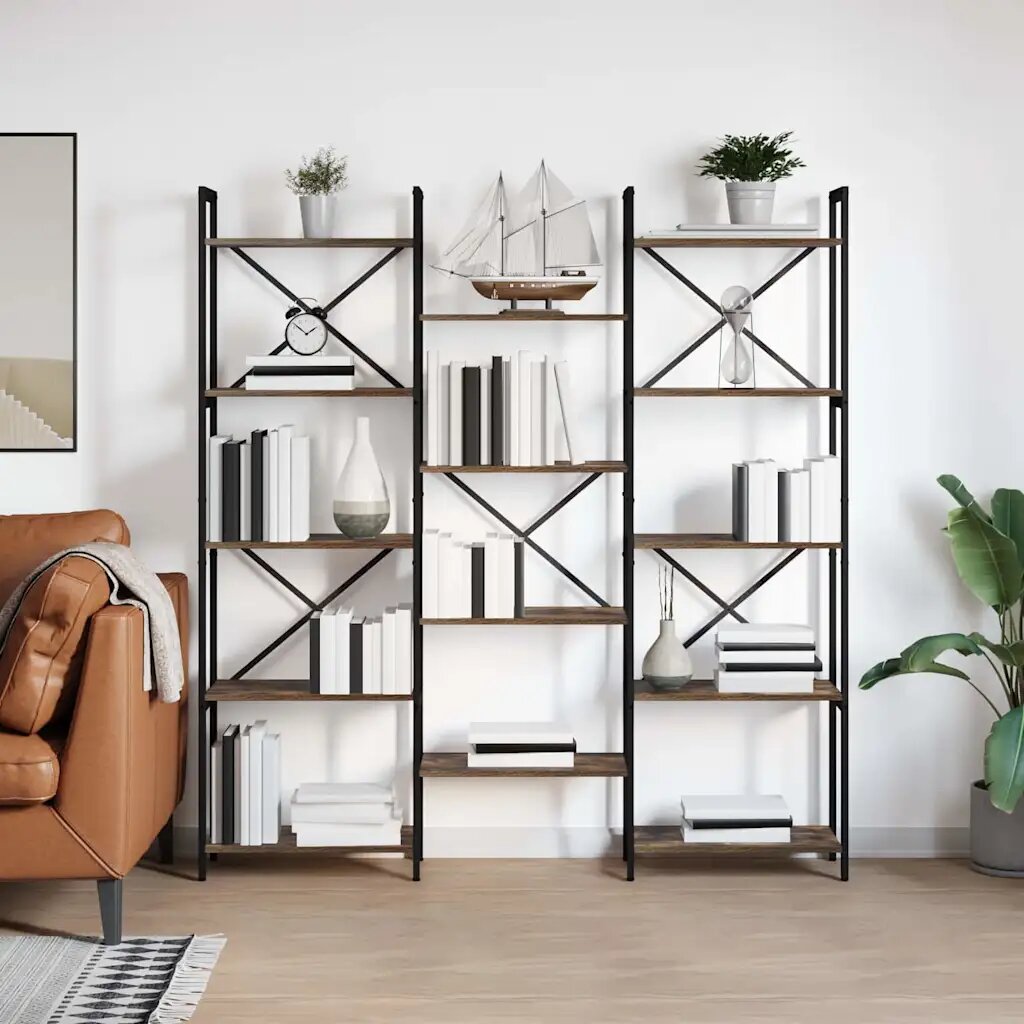 vidaXL Рафт за книги 156 x 25 x 167 см Инженерна дървесина Опушен дъб