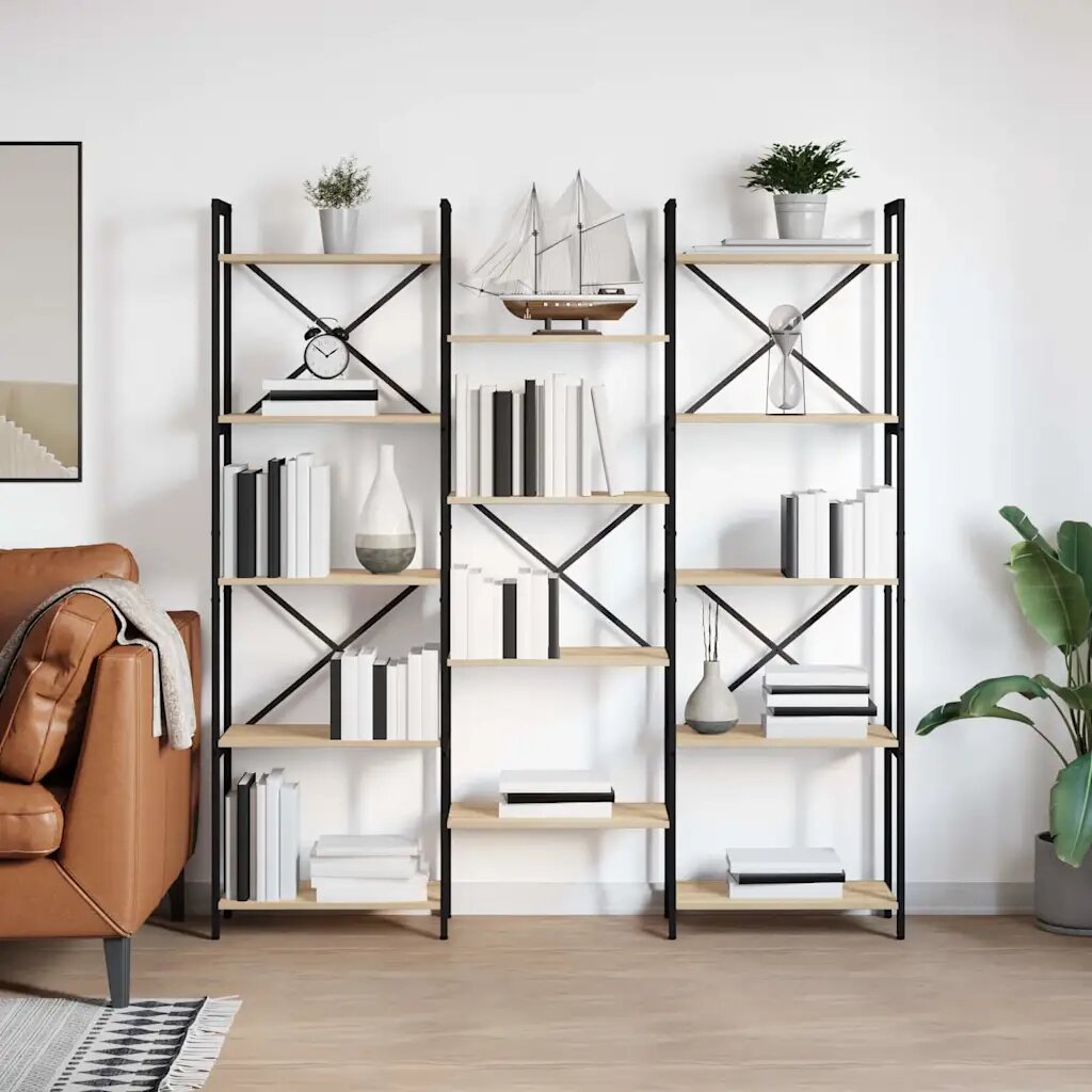 vidaXL Рафт за книги 156 x 25 x 167 см Инженерна дървесина Сонома дъб