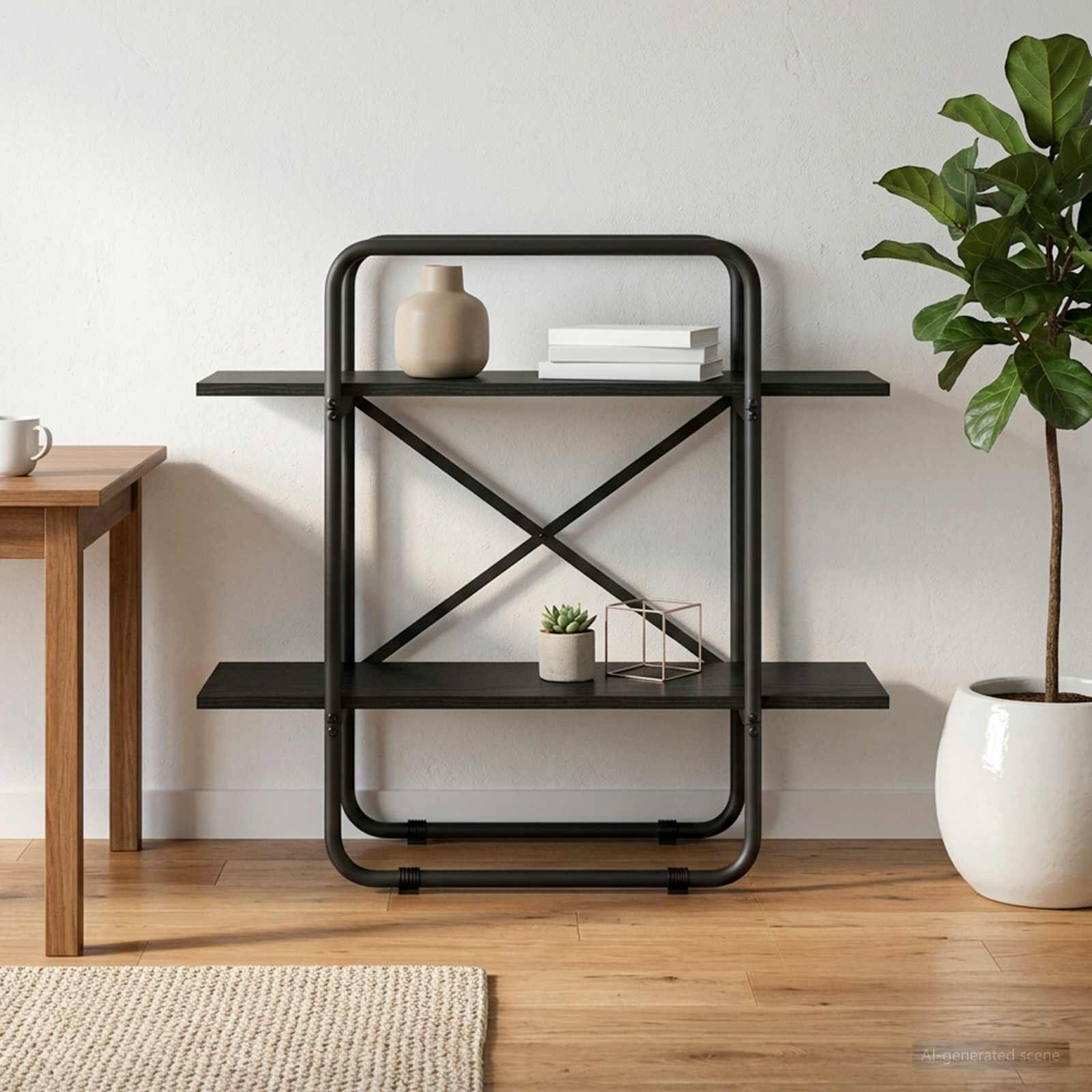 vidaXL Рафт за книги 2 нива 60 x 35 x 70 cm PB Черен дъб