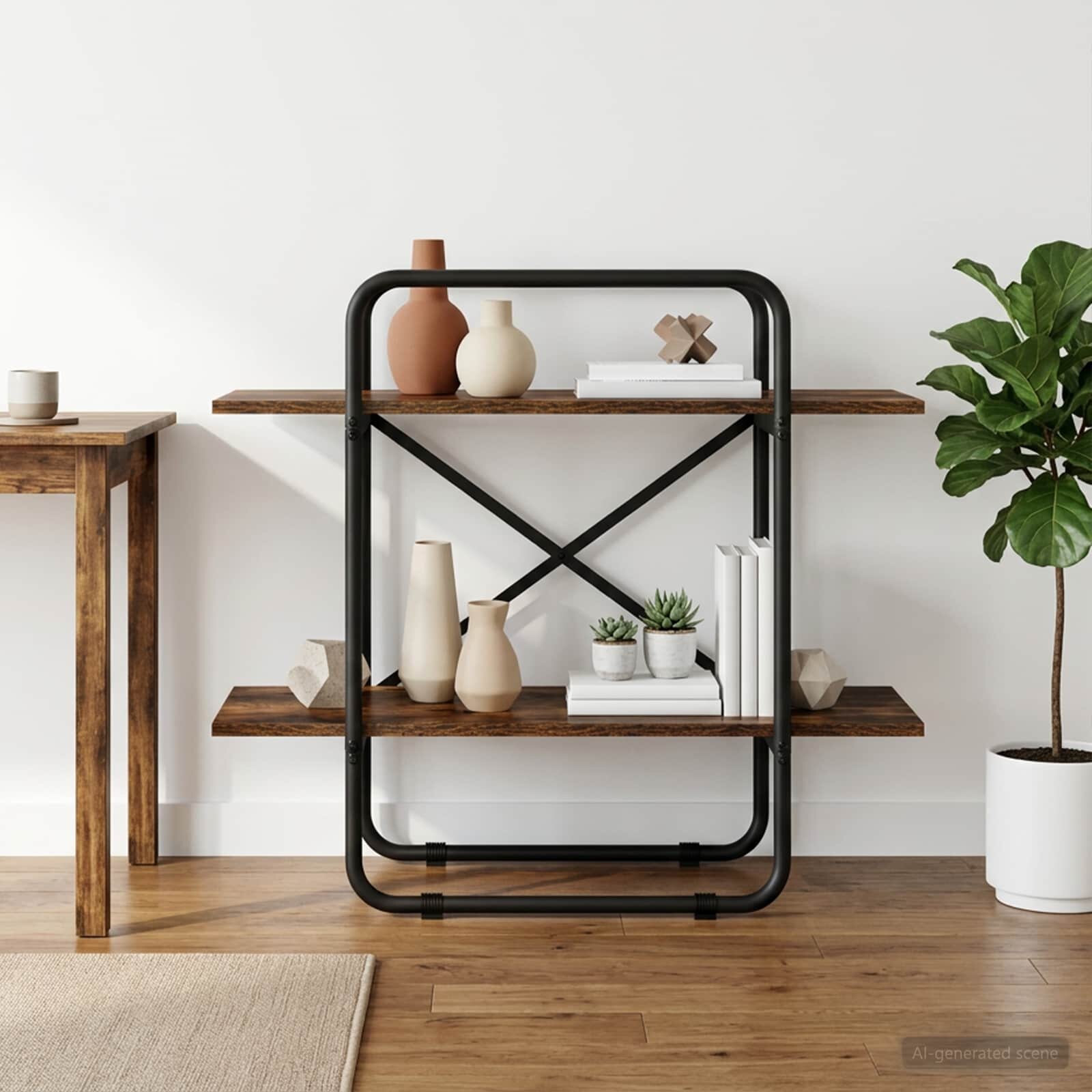 vidaXL Рафт за книги 2 нива 60 x 35 x 70 cm PB Опушен дъб