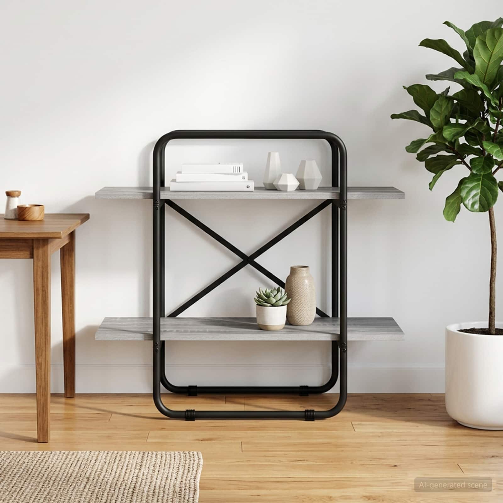 vidaXL Рафт за книги 2 нива 60 x 35 x 70 cm PB Сив Сонома