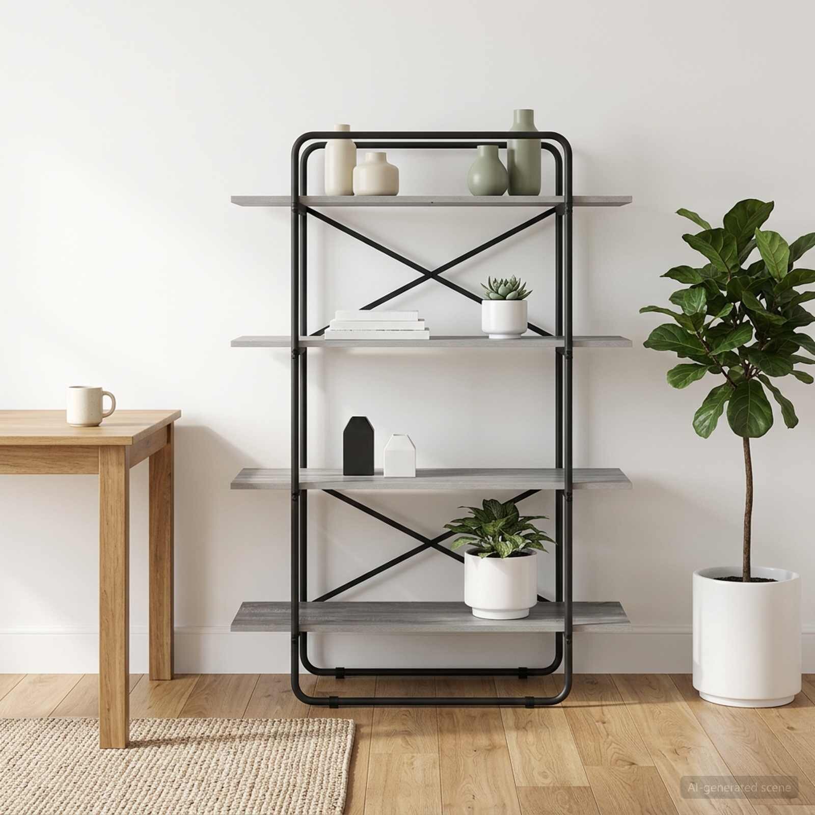 vidaXL Рафт за книги 4 нива 100 x 35 x 140 см PB Сив Сонома