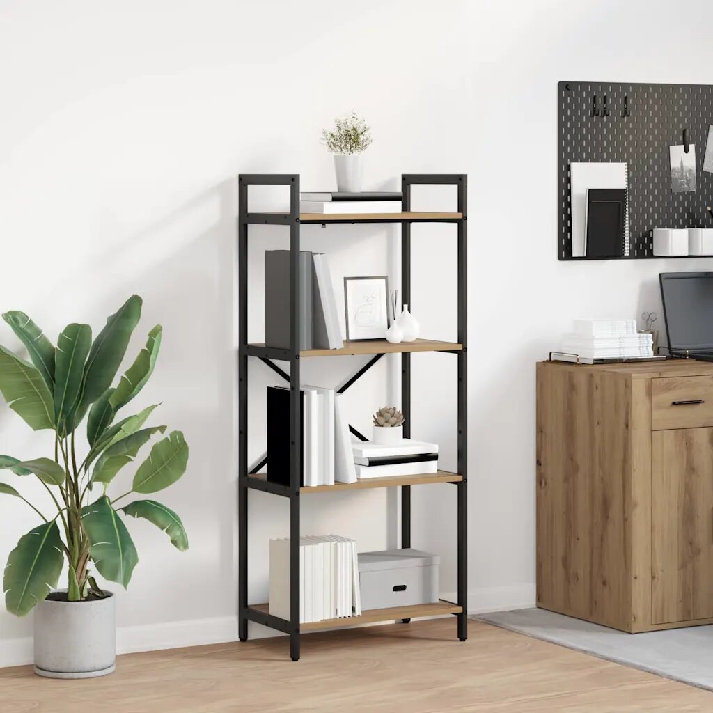 vidaXL Рафт за книги 4 нива 56 x 34 x 1335 см Инженерна дървесина Дъб