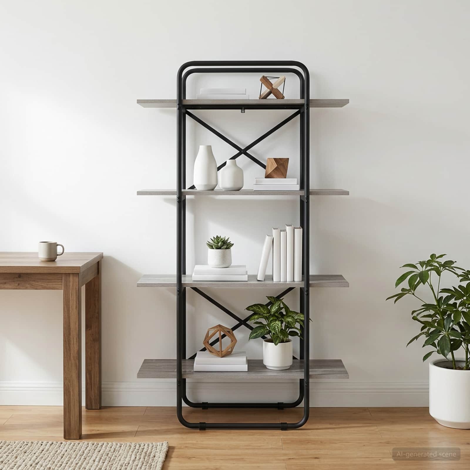 vidaXL Рафт за книги 4 нива 80 x 35 x 140 см PB Сив Сонома