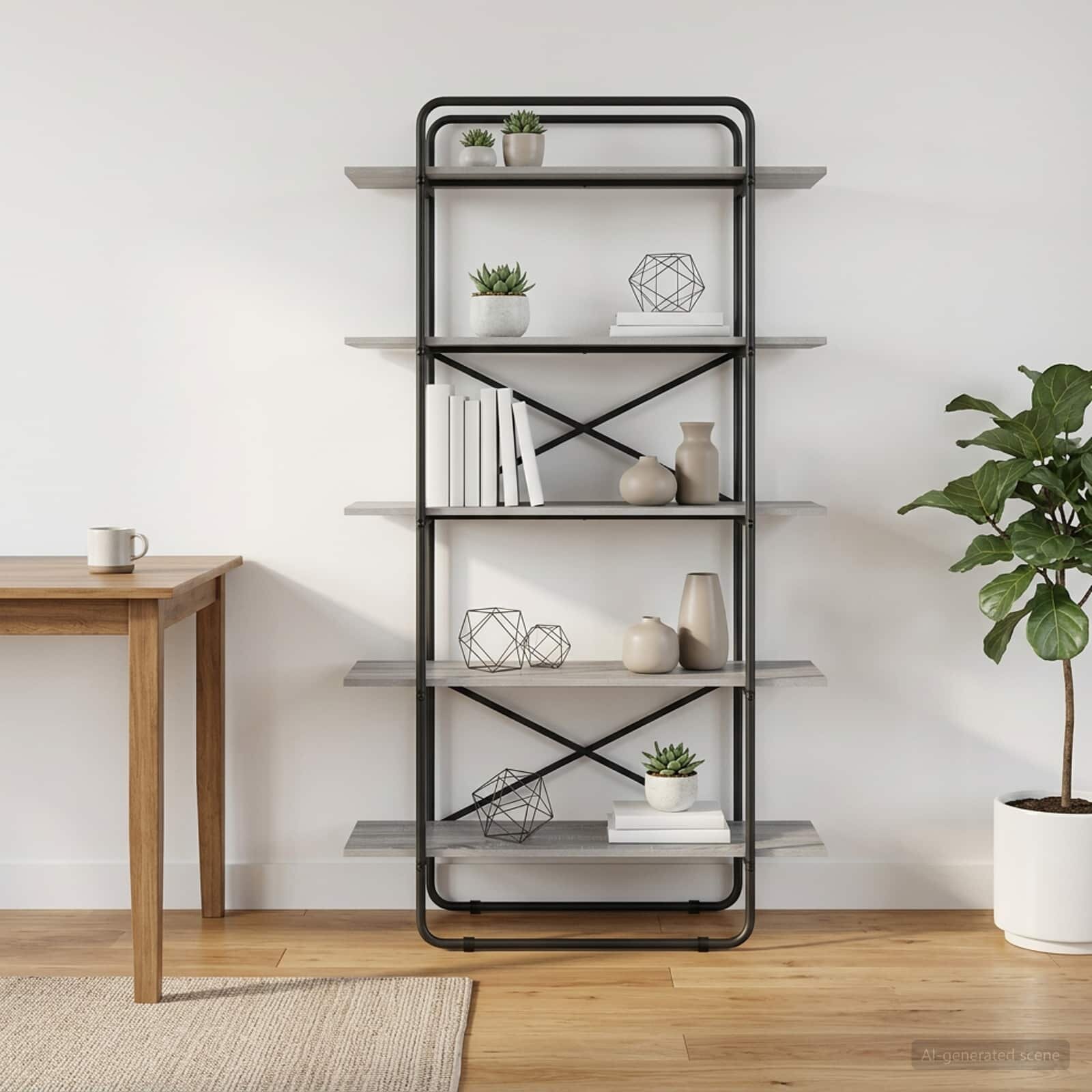 vidaXL Рафт за книги 5 нива 100 x 35 x 1755 см PB Сив Сонома