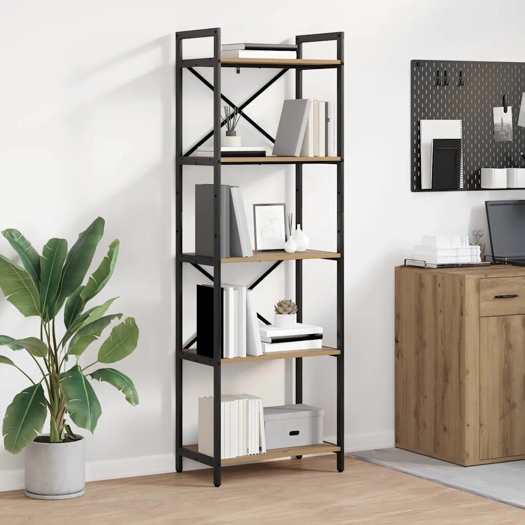 vidaXL Рафт за книги 5 нива 56 x 34 x 171 см Инженерна дървесина Дъб