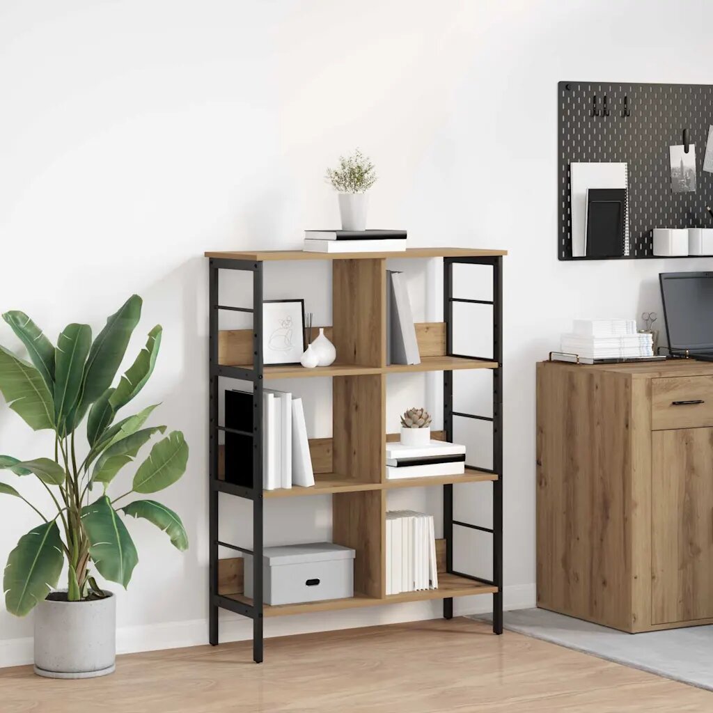vidaXL Рафт за книги 6 нива 82 x 32 x 112 см Инженерна дървесина Дъб