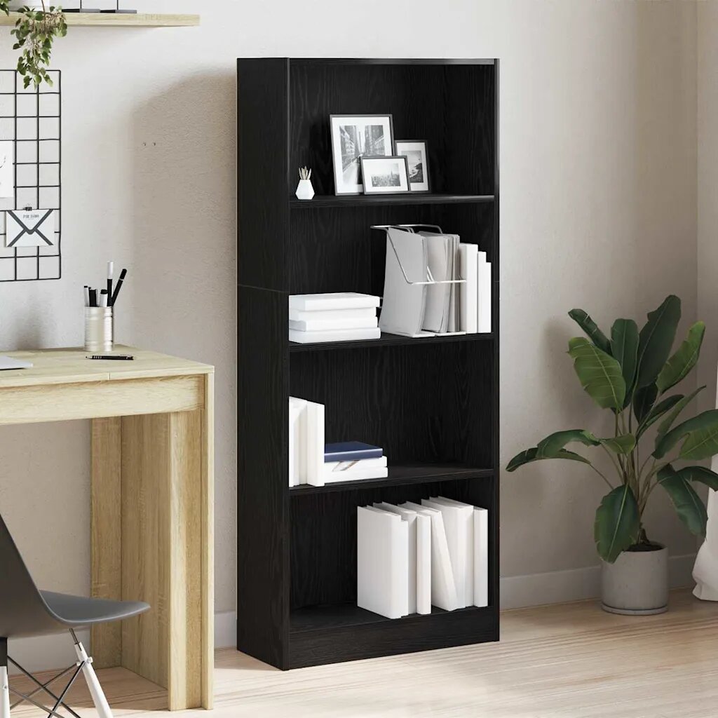 vidaXL Рафт за книги 60 x 24 x 143 см Инженерна дървесина Черния дъб