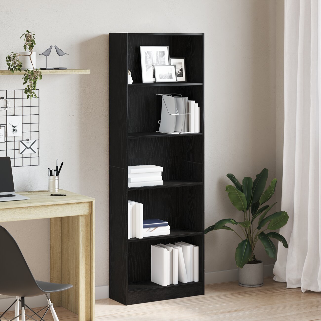 vidaXL Рафт за книги 60 x 24 x 176 см Инженерна дървесина Черния дъб