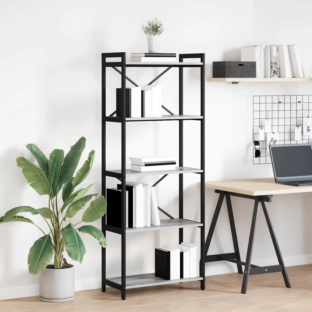vidaXL Рафт за книги 60 x 30 x 155 см Инженерна дървесина Сив сонома