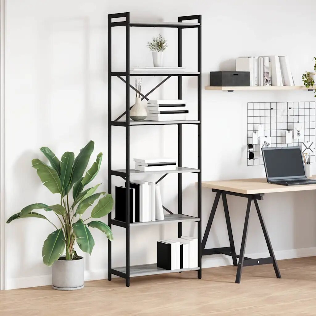vidaXL Рафт за книги 60 x 30 x 1895 см Инженерна дървесина Сив сонома