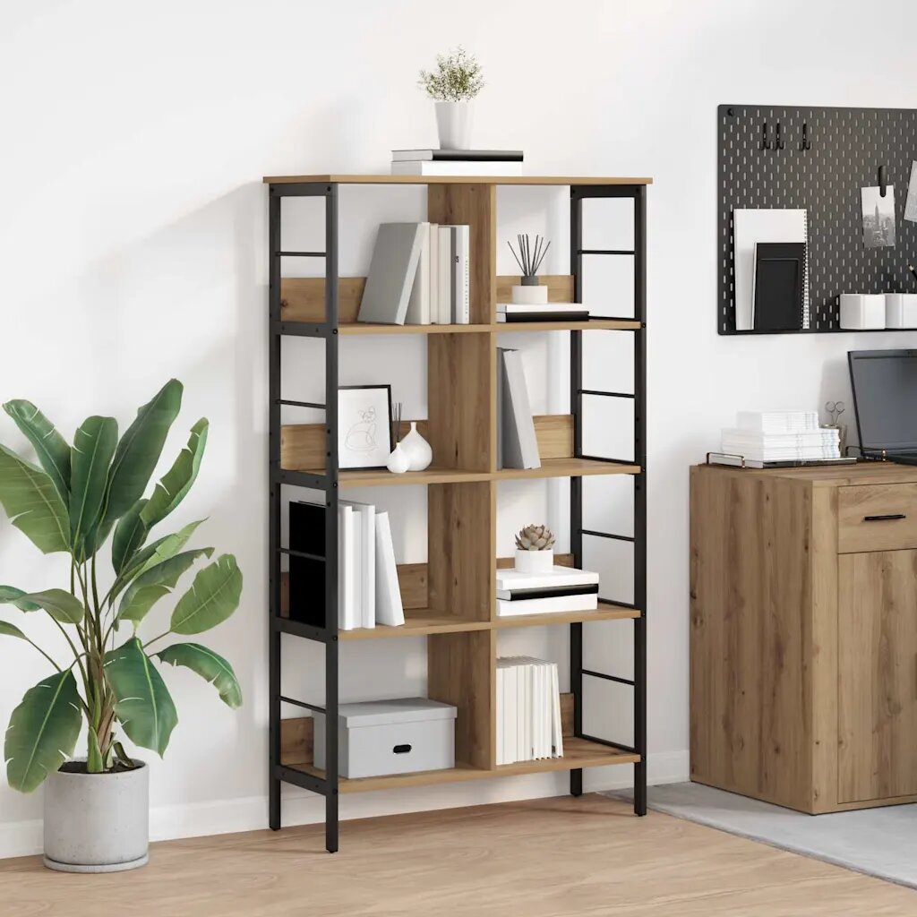vidaXL Рафт за книги 8 нива 82 x 32 x 1445 см Инженерна дървесина Дъб