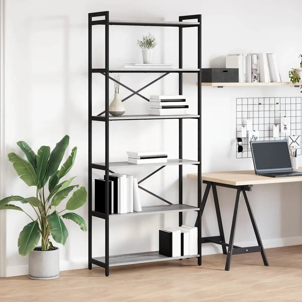 vidaXL Рафт за книги 80 x 30 x 1895 см Инженерна дървесина Сив сонома
