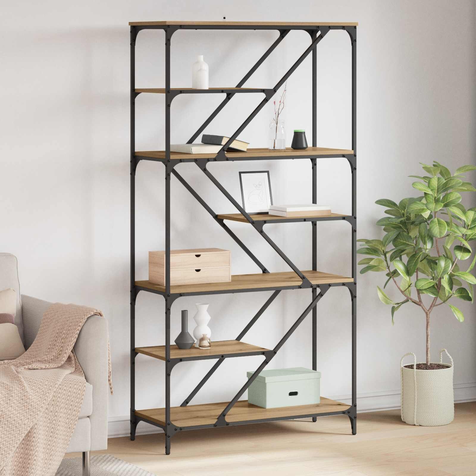 vidaXL Рафт за книги 9 нива 91 x 36 x 176 см Инженерна дървесина Дъб