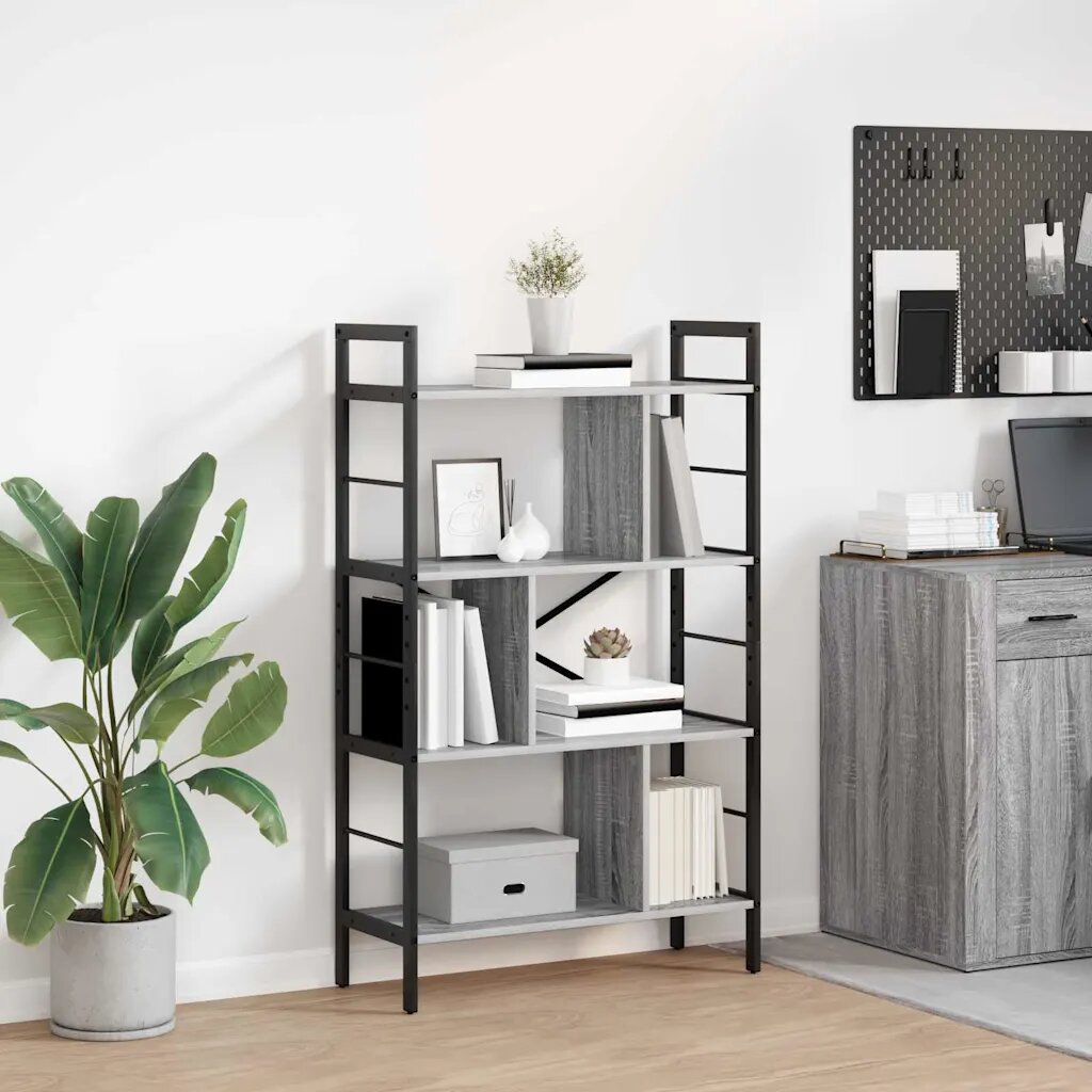 vidaXL Рафт за книги Сив Сонома 75 x 30 x 1235 cm Инженерна дървесина