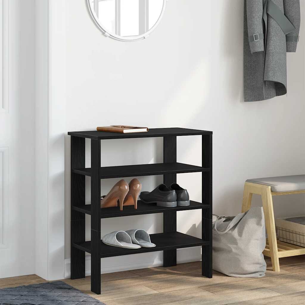 vidaXL Рафт за обувки Черен 61x32x70 cm Инженерна дървесина
