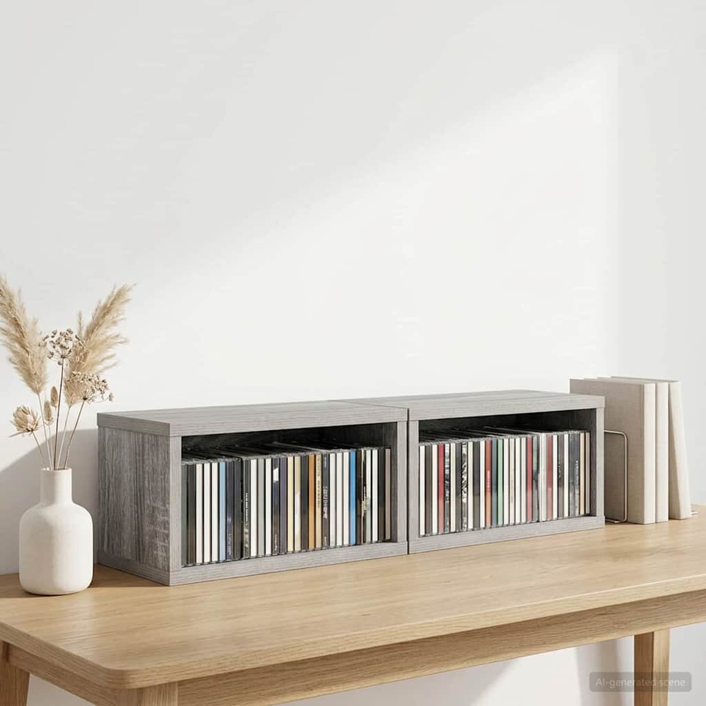 vidaXL Рафтове за CDs 2 бр. Сив Сонома 40 x 17 x 17 см