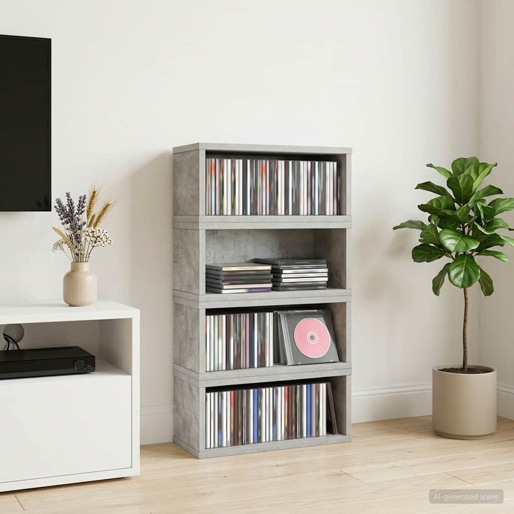 vidaXL Рафтове за CDs 4 бр. Бетонно сиво 40 x 17 x 17 см