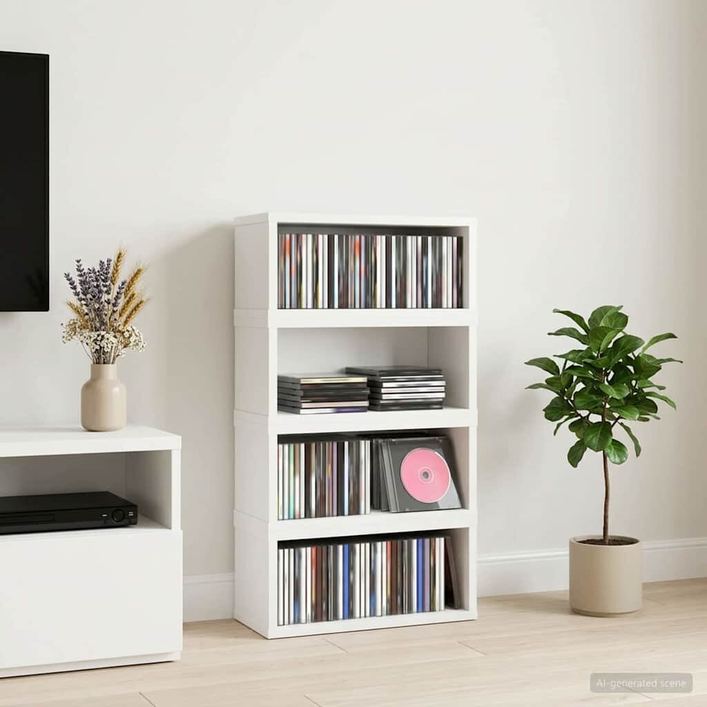 vidaXL Рафтове за CDs 4 бр. Бяло 40 x 17 x 17 см Инженерна дървесина