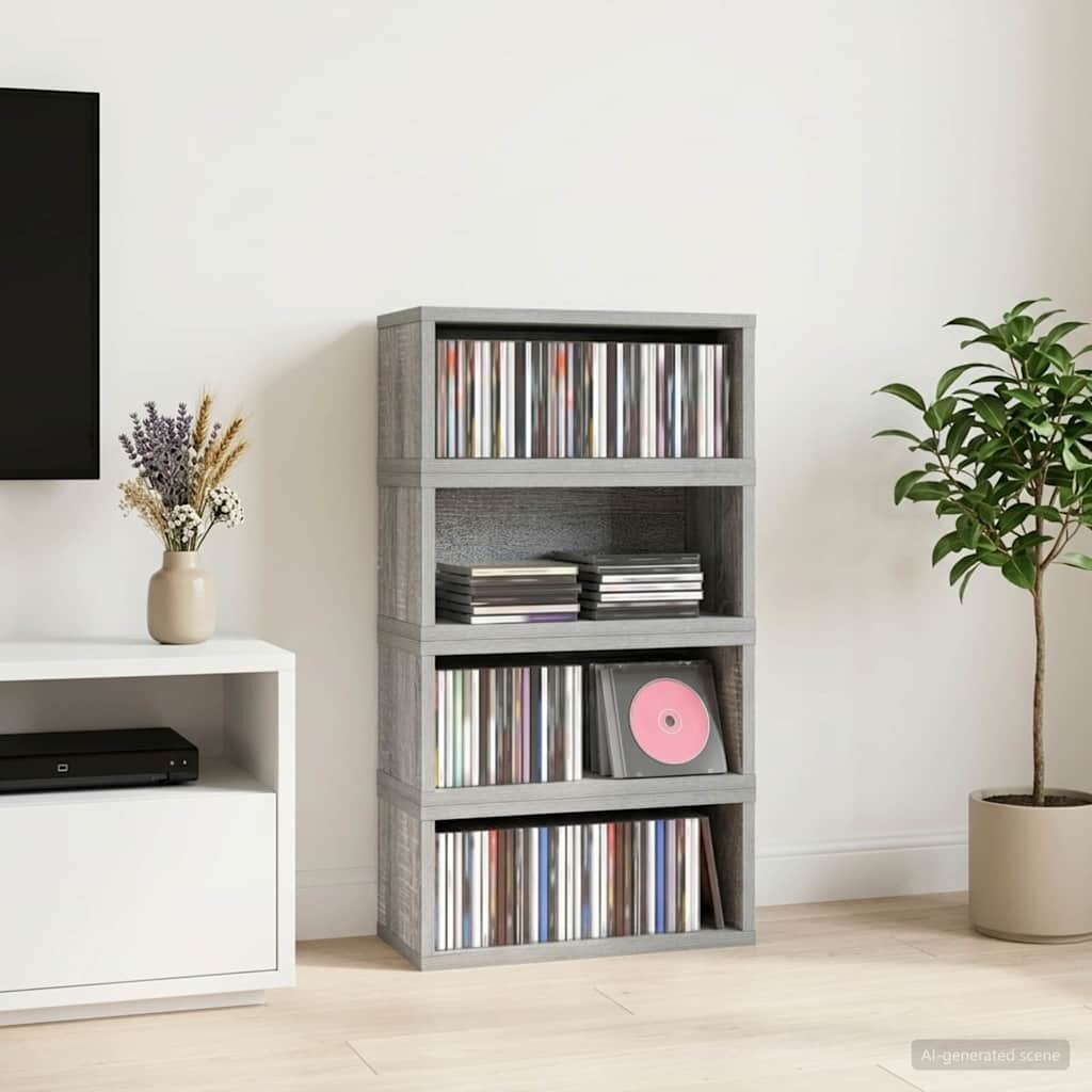 vidaXL Рафтове за CDs 4 бр. Сив Сонома 40 x 17 x 17 см