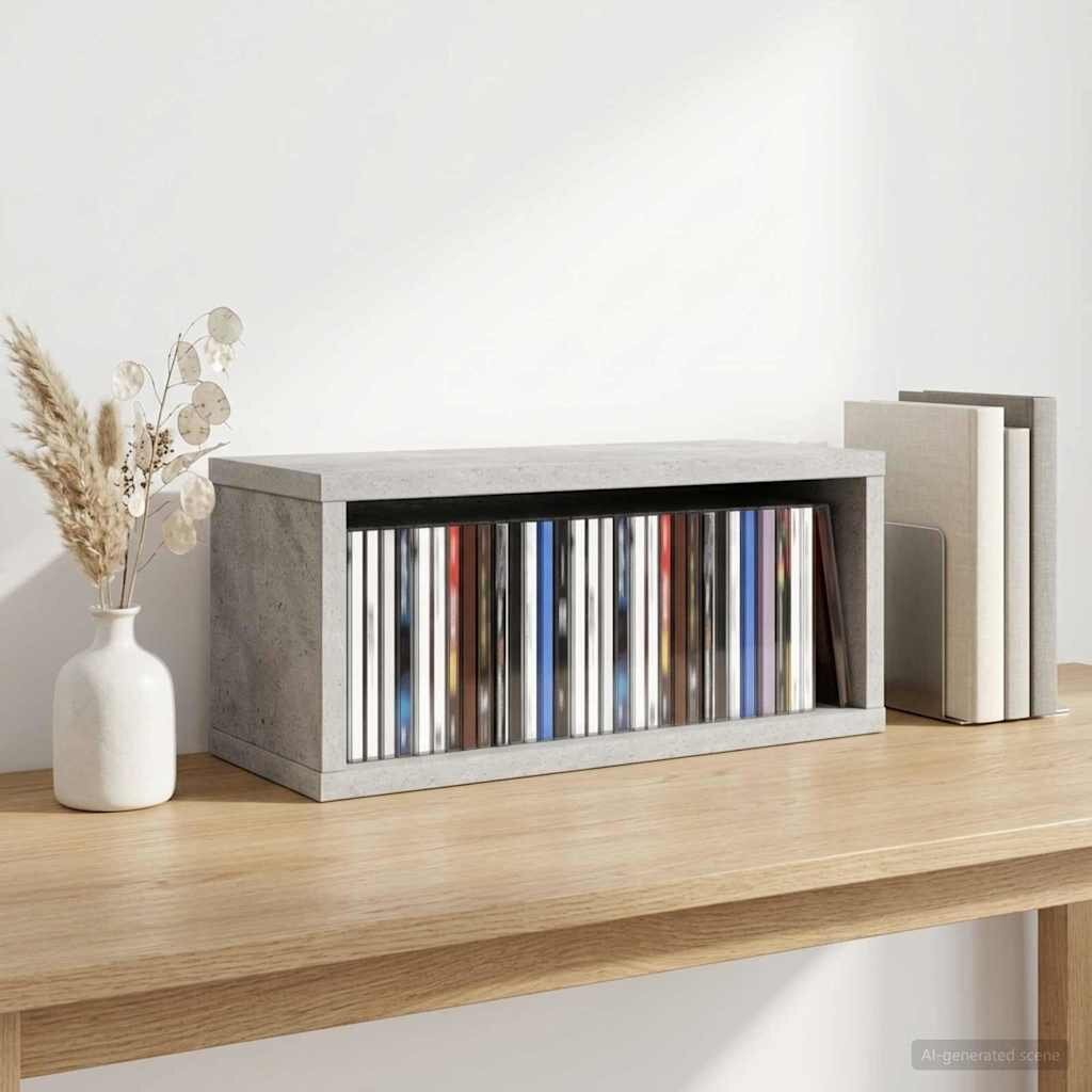 vidaXL Рафтове за CDs Бетонно сиво 40 x 17 x 17 см Инженерна дървесина