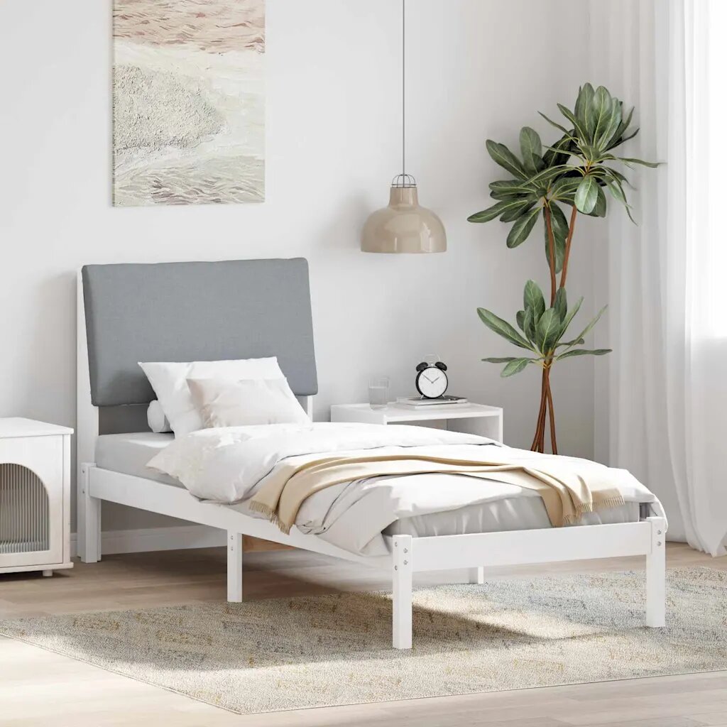 vidaXL Рамка на леглото Бял и светлосив 75 x 190 cm Борово дърво масив