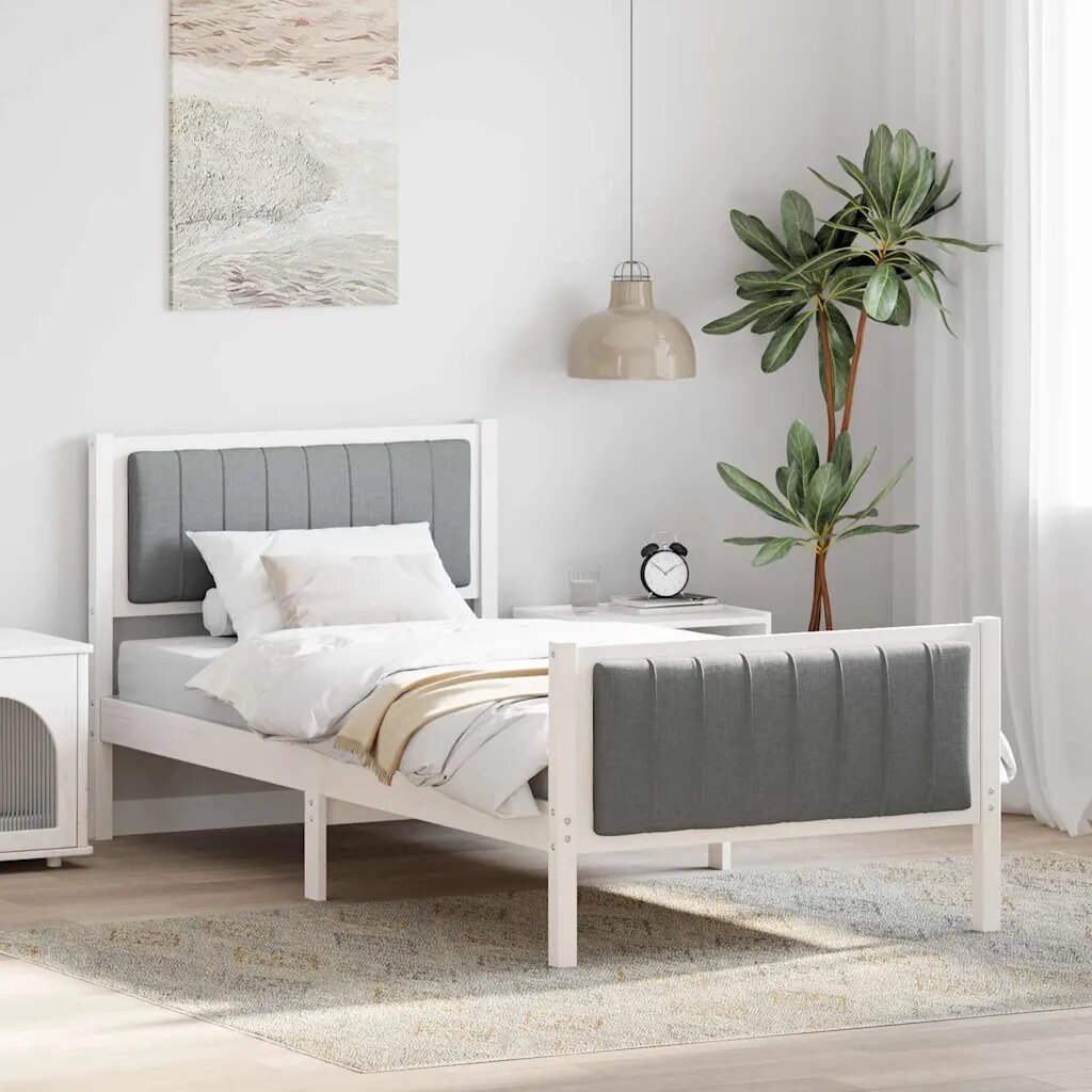 vidaXL Рамка на леглото Бял и светлосив 90 x 190 cm Борово дърво масив