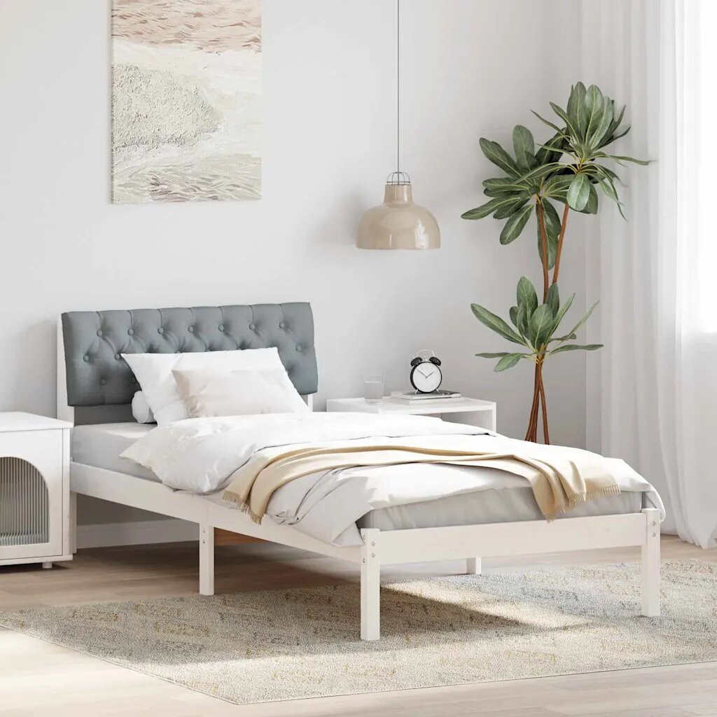 vidaXL Рамка на леглото Бял и светлосив 90 x 190 cm Борово дърво масив