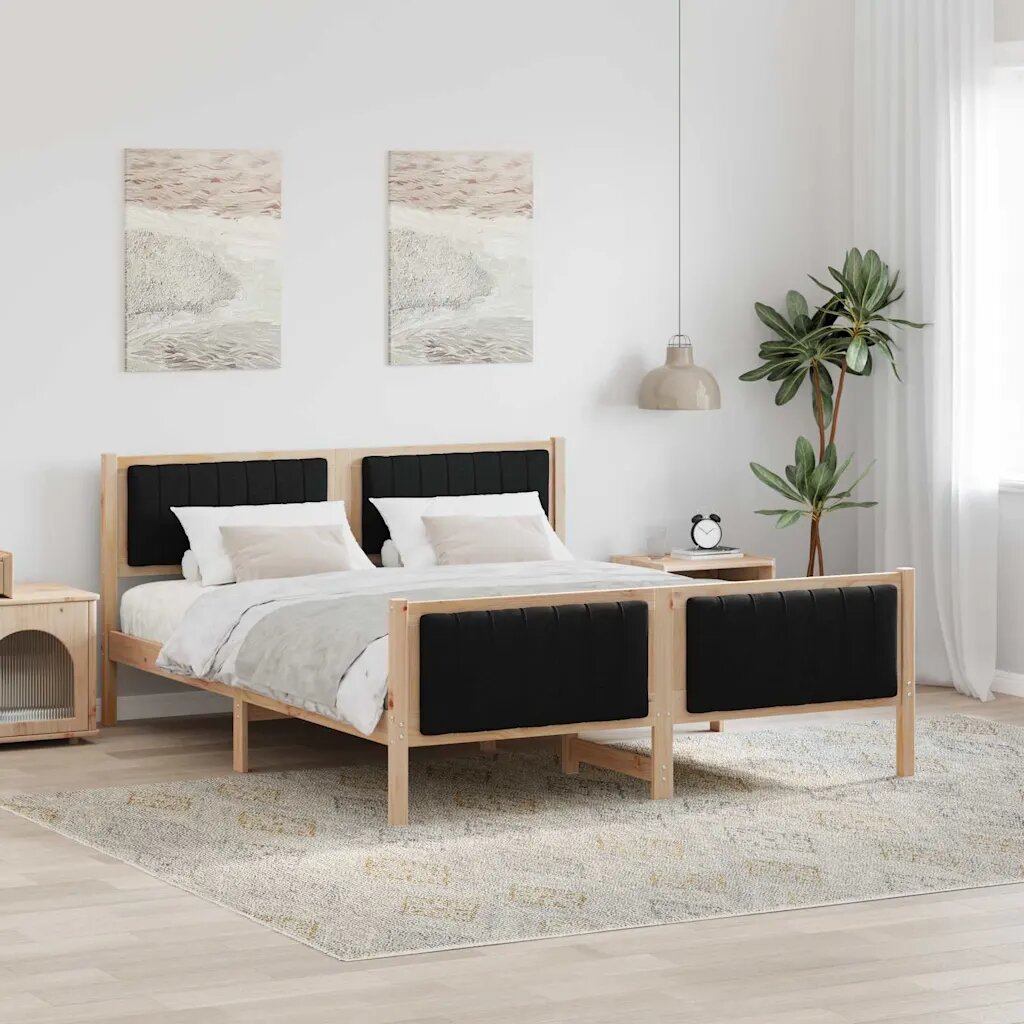 vidaXL Рамка на леглото Кафяв и черен 150 x 200 cm Борово дърво масив