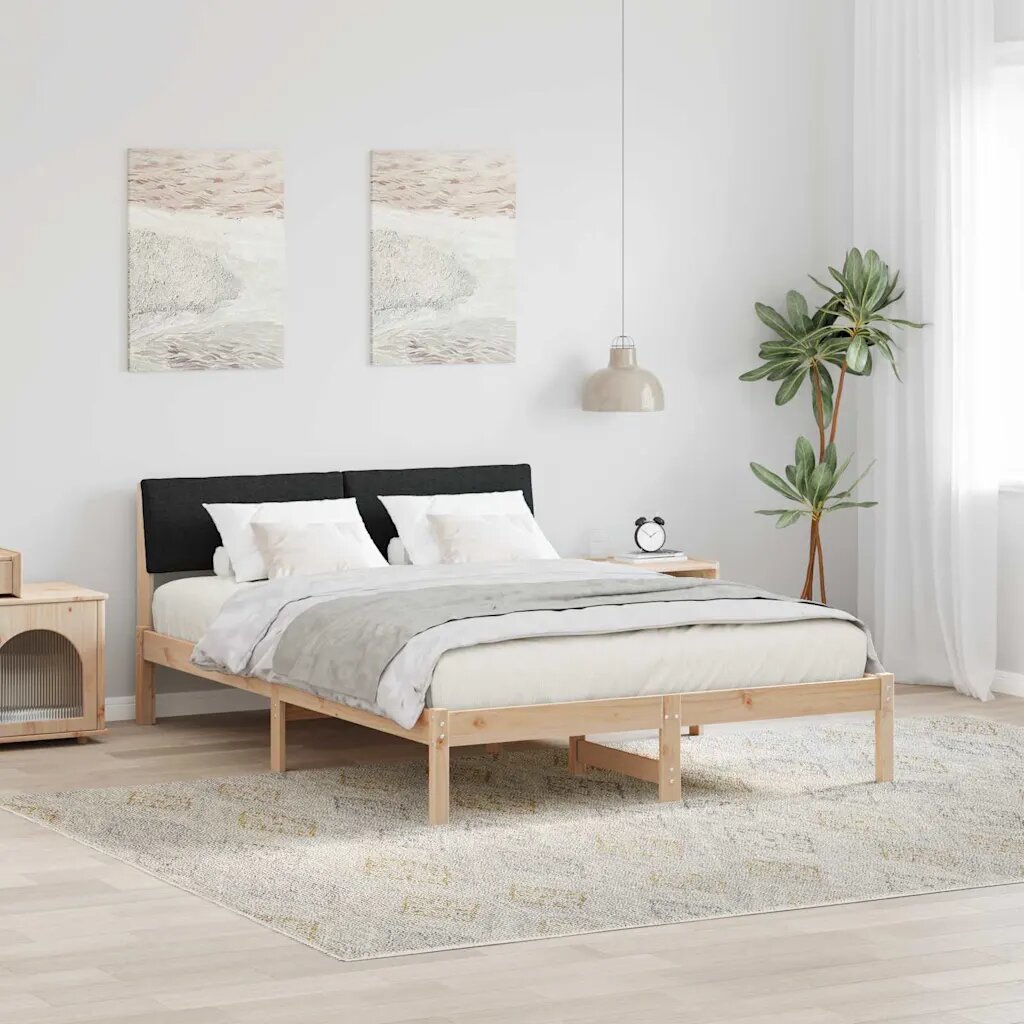 vidaXL Рамка на леглото Кафяв и черен 150 x 200 cm Борово дърво масив