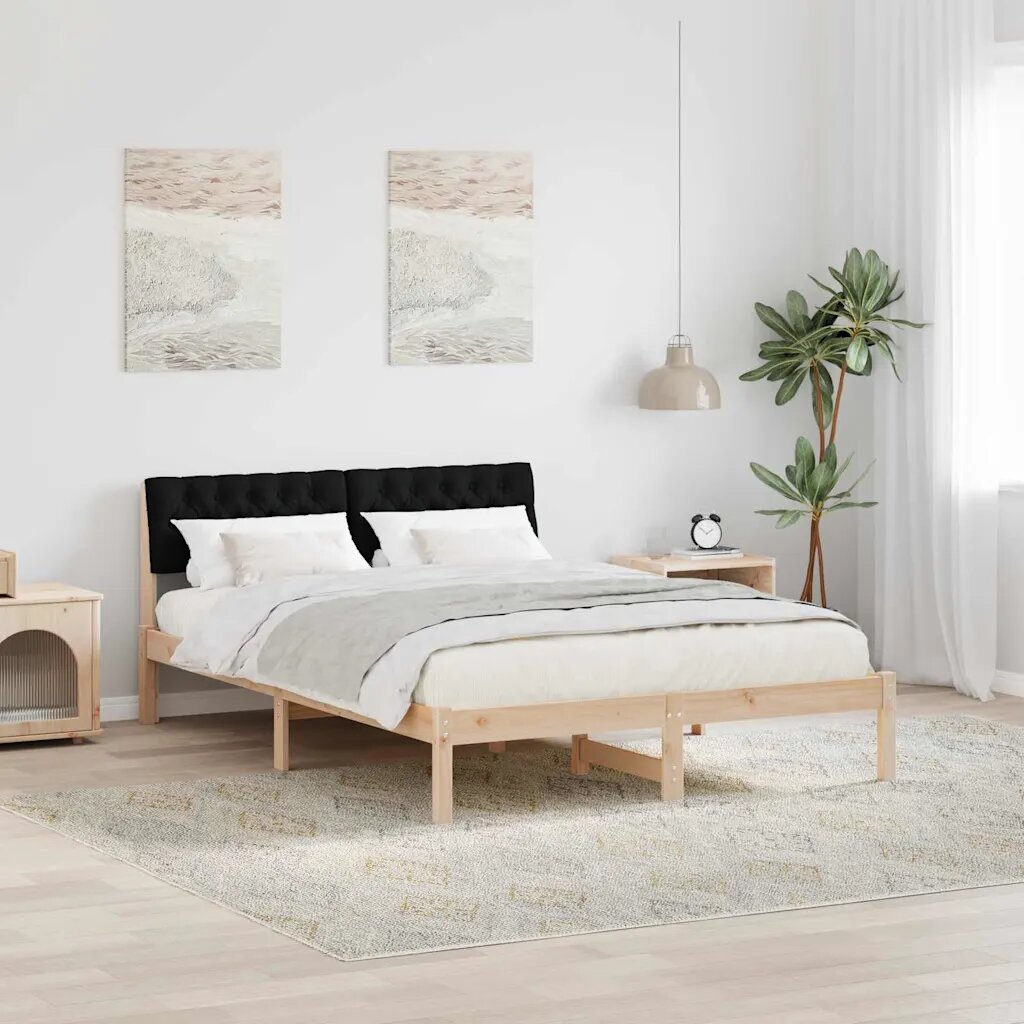 vidaXL Рамка на леглото Кафяв и черен 150 x 200 cm Борово дърво масив