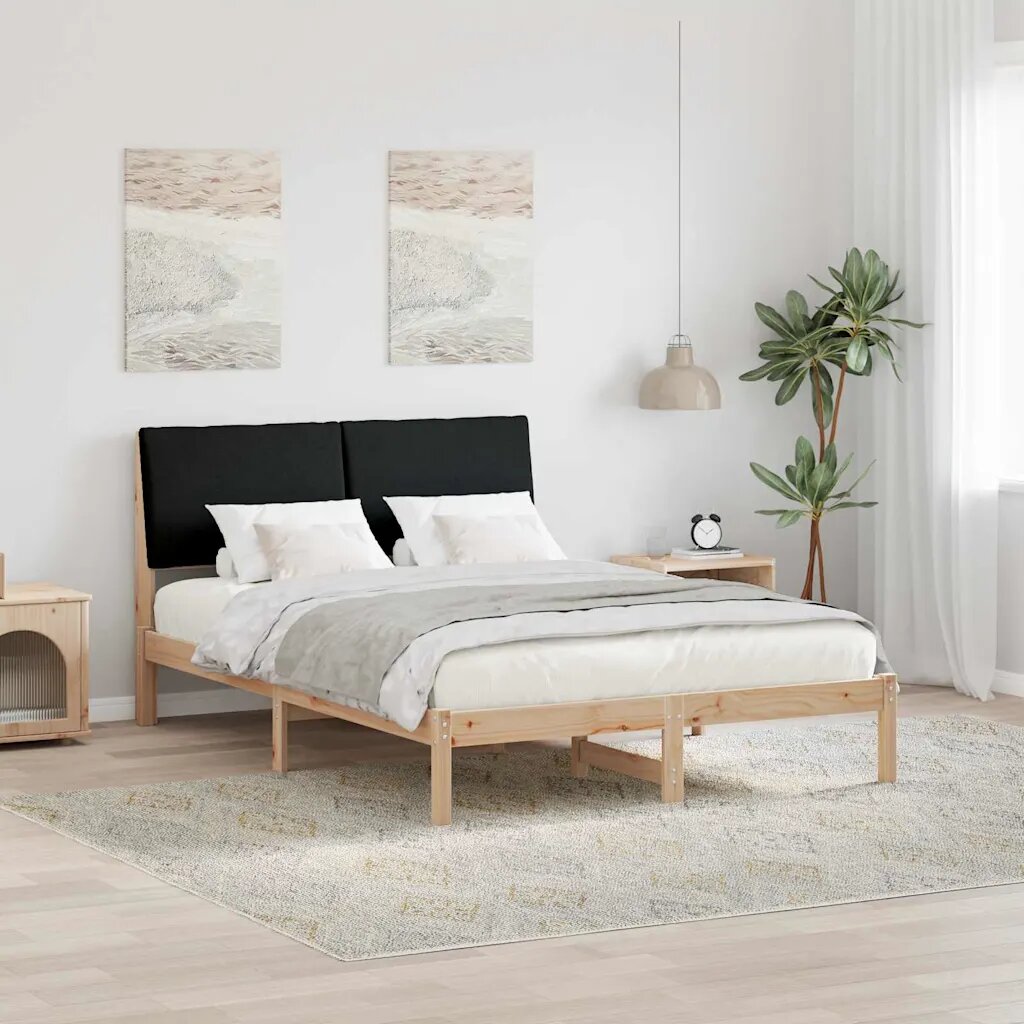 vidaXL Рамка на леглото Кафяв и черен 160 x 200 cm Борово дърво масив