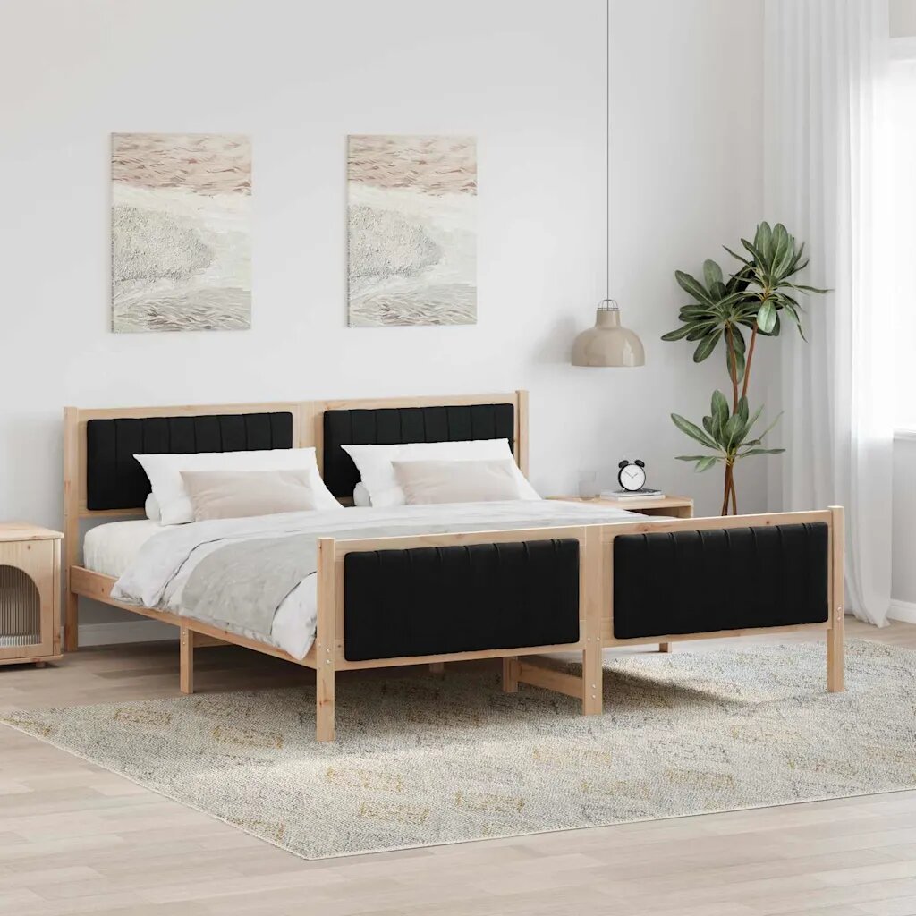 vidaXL Рамка на леглото Кафяв и черен 180 x 200 cm Борово дърво масив