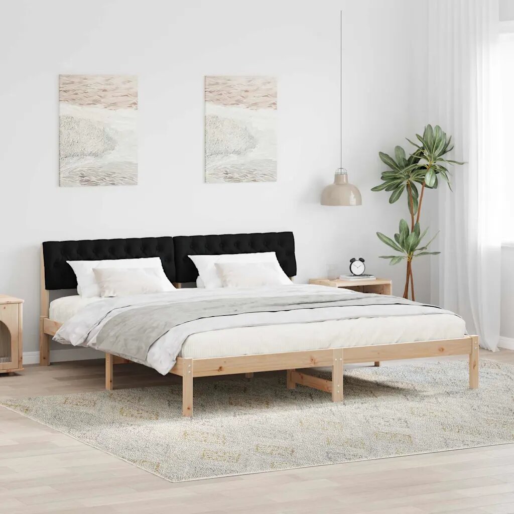 vidaXL Рамка на леглото Кафяв и черен 180 x 200 cm Борово дърво масив
