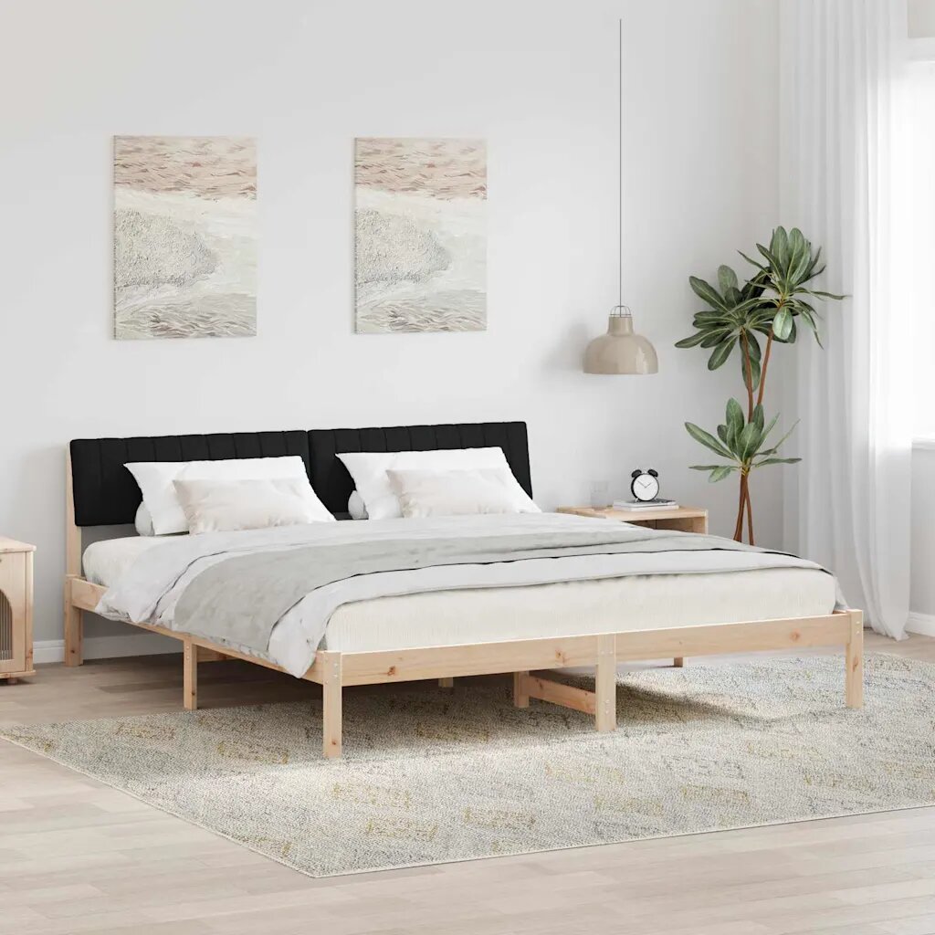 vidaXL Рамка на леглото Кафяв и черен 180 x 200 cm Борово дърво масив