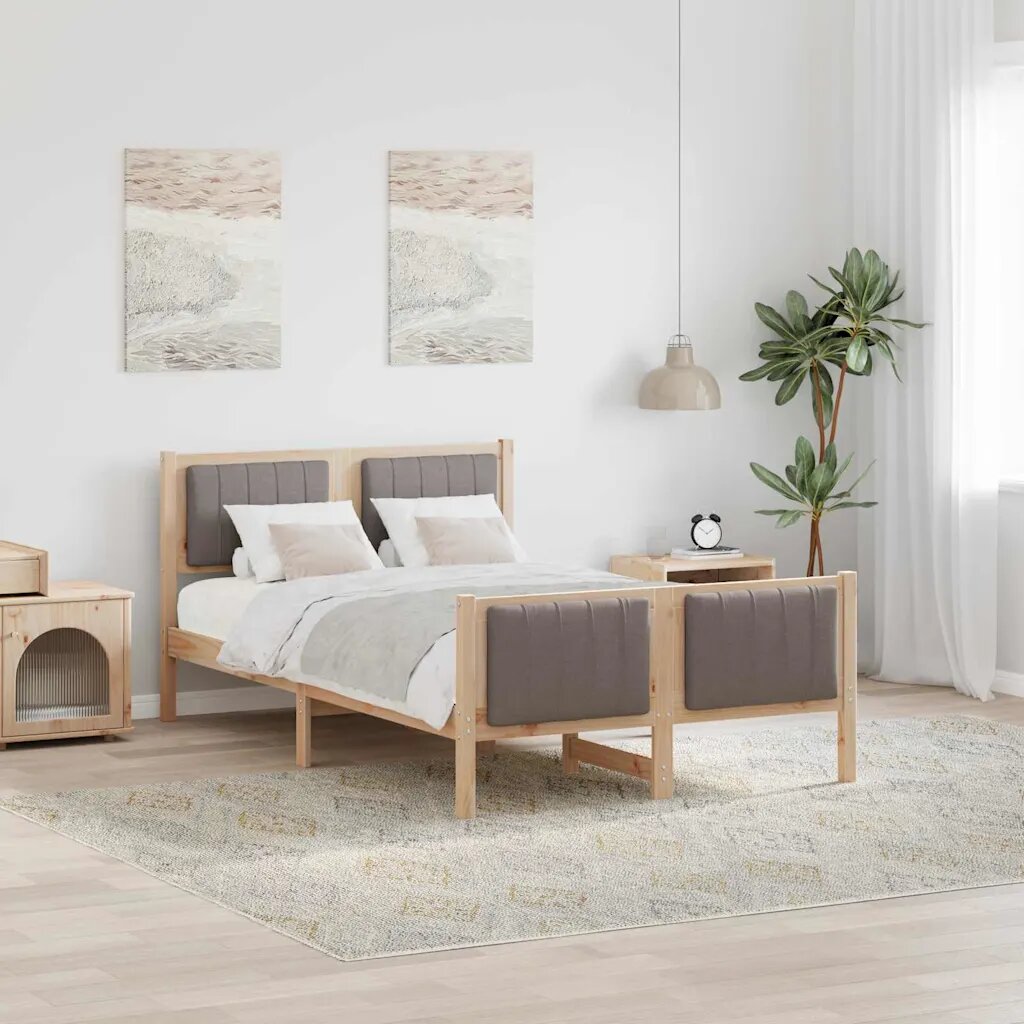 vidaXL Рамка на леглото Кафяво и таупе 120 x 190 cm Борово дърво масив